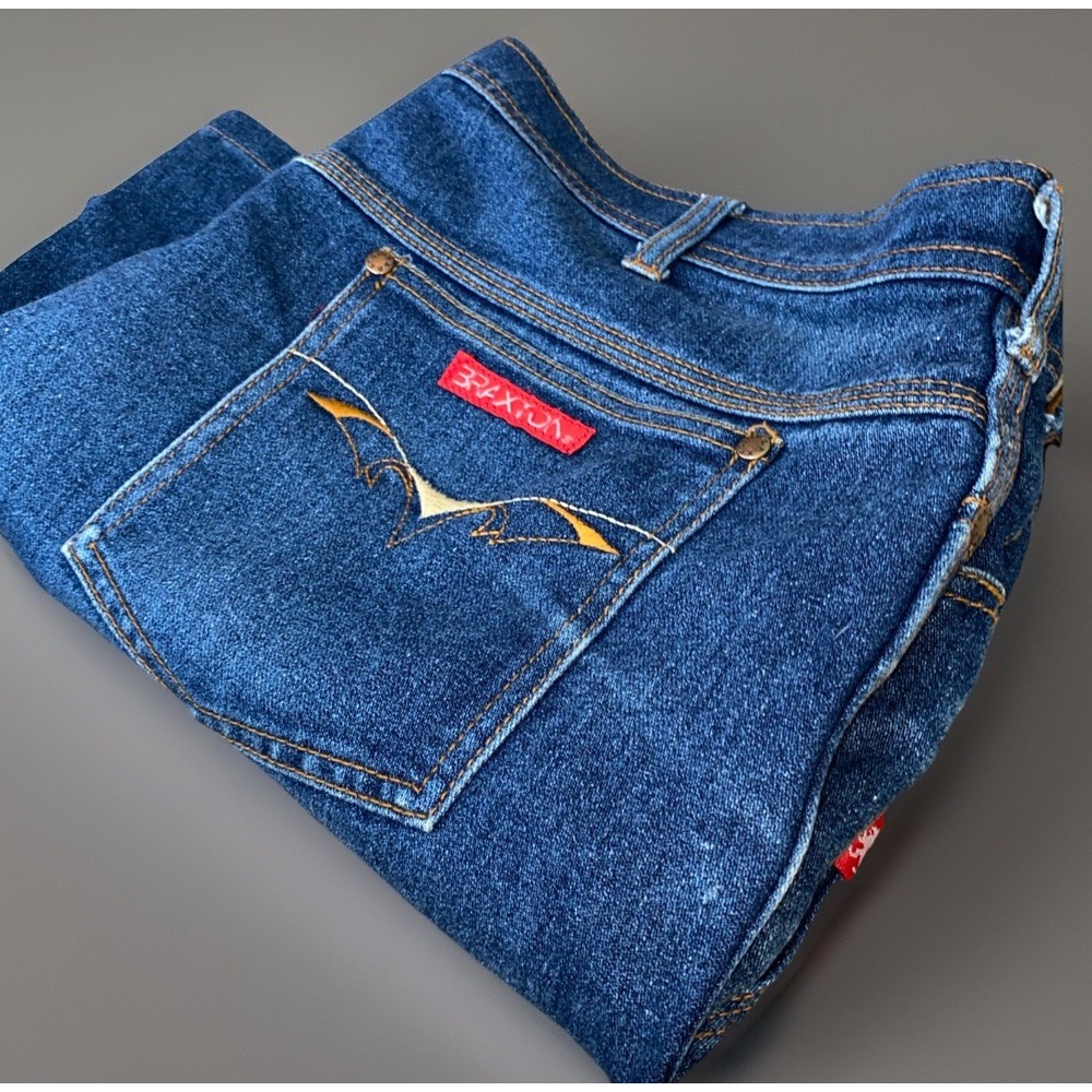 Braxton Designer Jeans Womens 42 Short 26" Embroidered Blue Stretch Denim